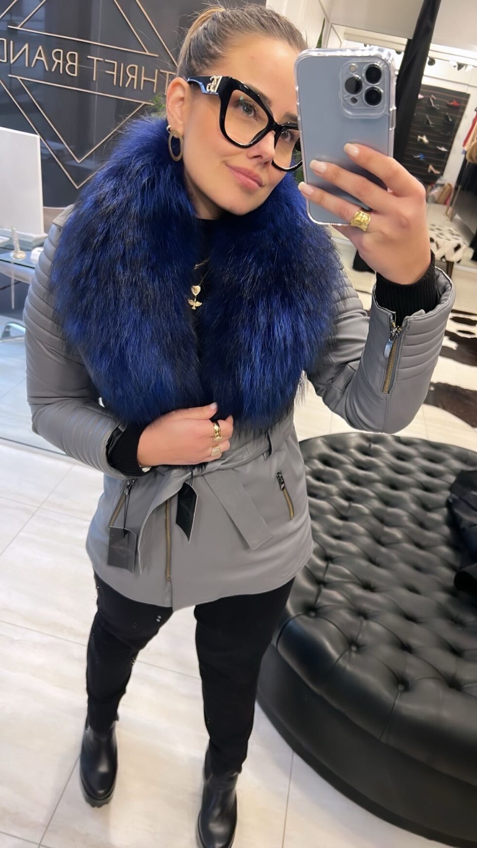 Gola de Pele 90cm - Preta - Imagem 6