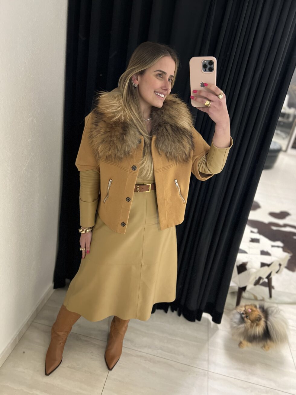 Casaqueto Cashmere com Pele Caramelo - Imagem 3