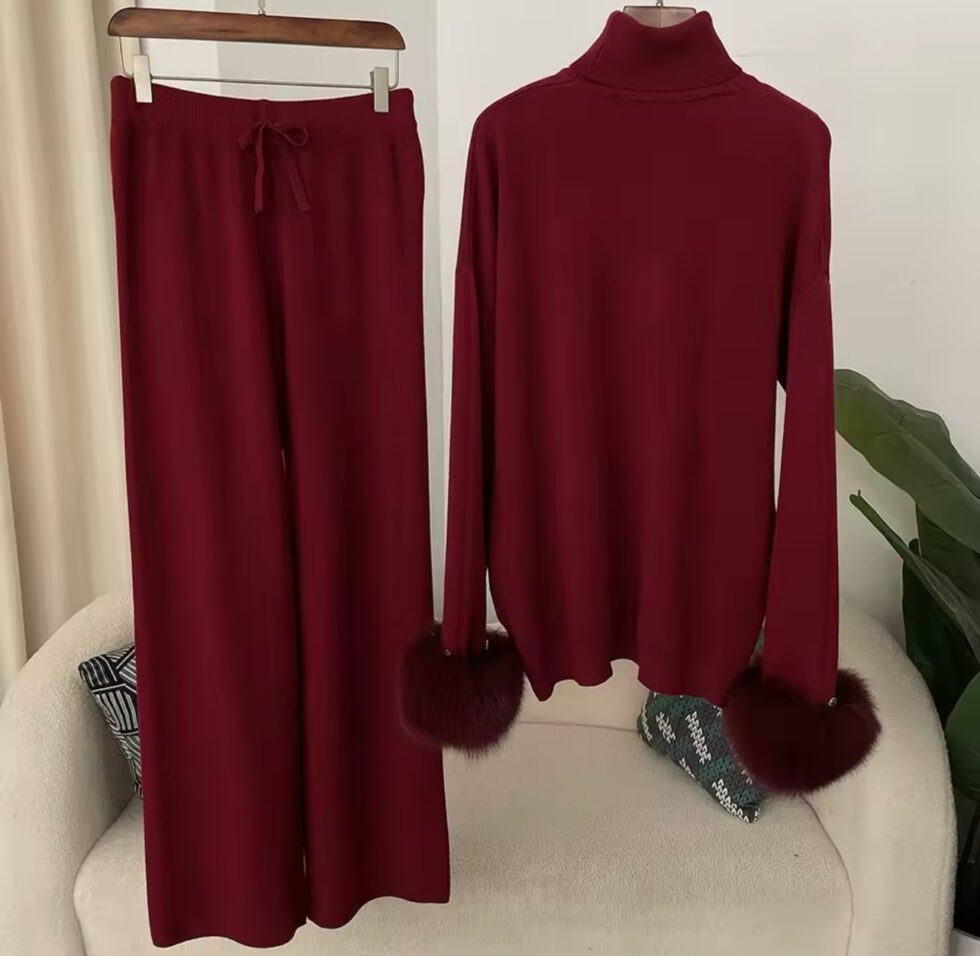 Conjunto Cashmere com Pele Punhos e Calça Soltinha