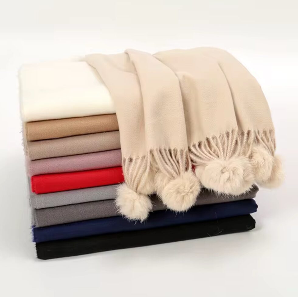 Pashmina cashmere com Pompom - Imagem 2