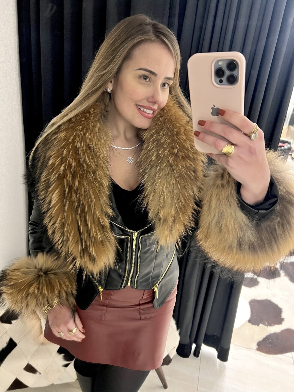 Conjunto Gola 90cm e Punhos 13cm de Pele - Natural